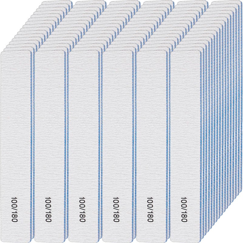 Lanties 200 Pcs 100180 Grit Nail Files Reusable Nail File Double Sided Emery Boards for Acrylic and Gel Nails Professional Fingernail File Manicure Tools for Filer Salon Pedicure BeautyRectangle